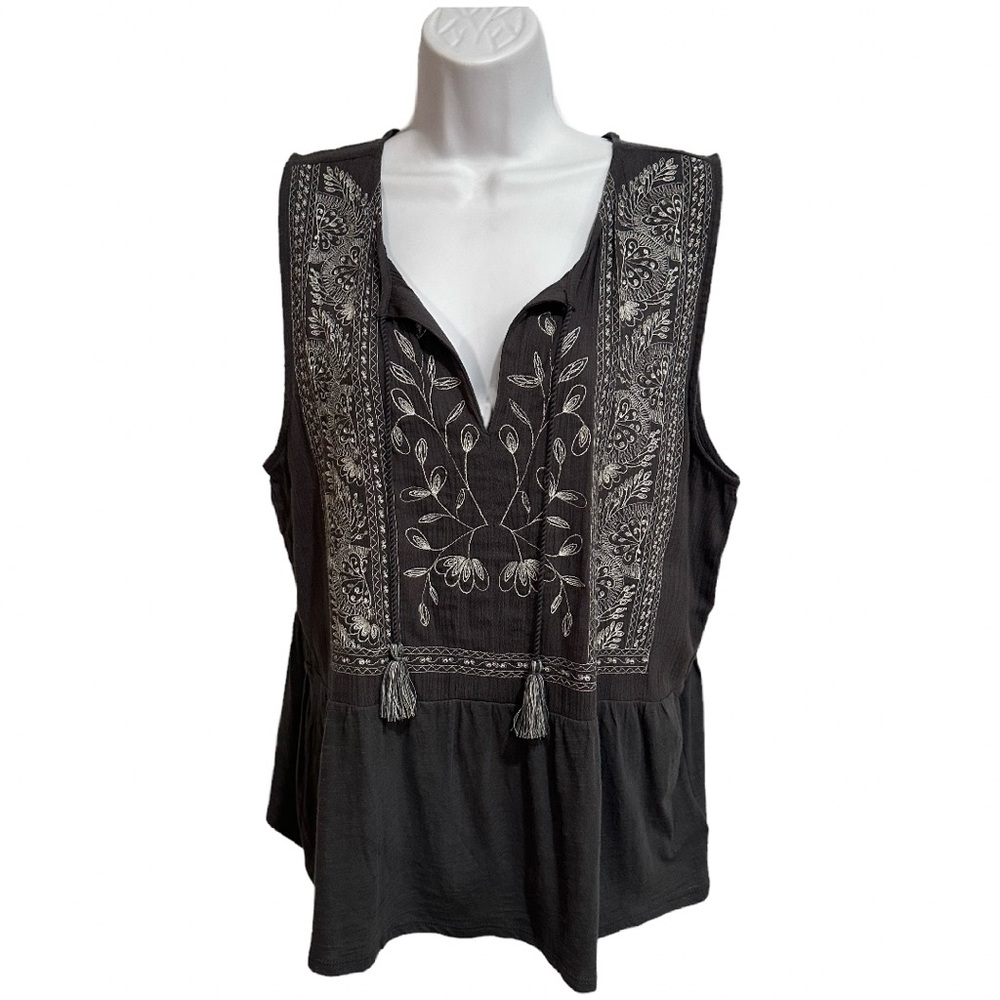 LUCKY BRAND Boho Embroidered Top, Size L